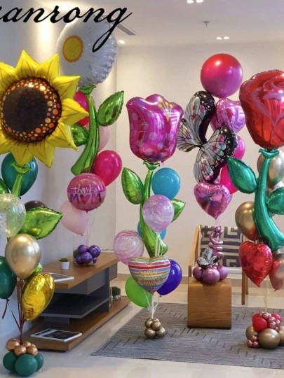 Гелиевые шары цветы + латексные шары